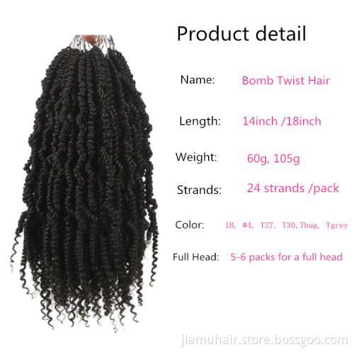 Spring Twist Hair Pretwisted 14-18 inch Bomb Twist Fluffy Synthetic Pre looped Passion Twist Crochet Braids 24 Root